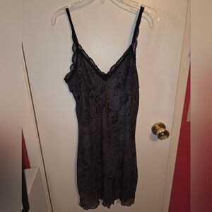 Romwe Y2k Black Lace Trim Slip Dress Paisley Print Mini Size S